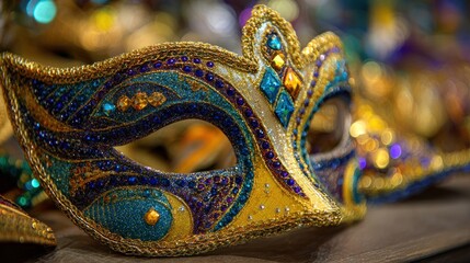 Obraz premium Ornate gold and colorful masquerade mask