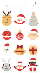 Pixel Christmas Holiday Illustration Santa Deer Gift Tree Ornament Isolated