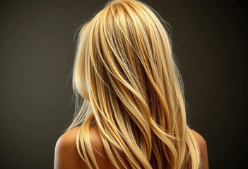 Naklejka premium Long blonde hair cascading down a model's back, back, elegant