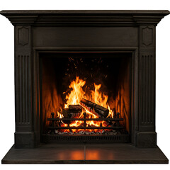Realistic Fireplace With Burning Flames and Warm Glowing Embers in Black Background