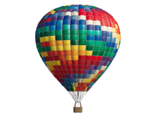 Colorful hot air balloon soaring against black sky, Isolated On White Background, Png Transparent