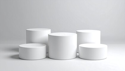Five white cylindrical platforms on a white background (1)