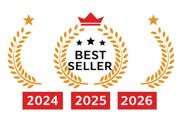 Fototapeta premium Collection of three circular best seller award badges with vibrant colors