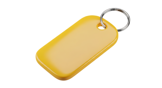 Yellow Rectangular Tag With Metal Ring isolated on a transparent background