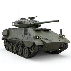 Realistic 3D Render of a Green Military Tank Isolated on White Background