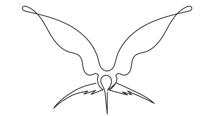 Continuous line drawing of a bird in flight, featuring outstretched wings and a graceful, curved body. The simple line art  Bird symbol of peace and freedom. Flying bird isolated on a white background