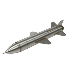 Realistic 3D Illustration of Metallic Missile Isolated on Transparent Background