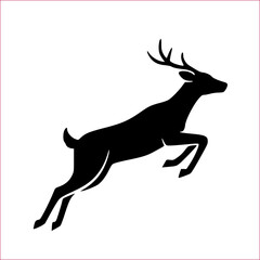 Obraz premium Silhouette of a leaping deer in mid-air, displaying graceful movement and antlers.