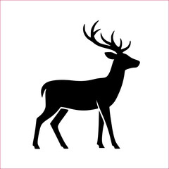 Majestic stag silhouette, elegant profile, antlered, black, wildlife.