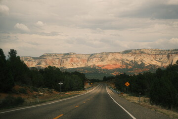 Zion national park utah roads with cliff views in summer time