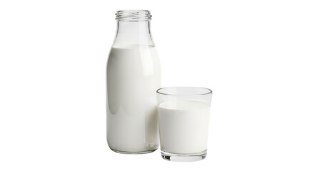 White Milk In Glass And Bottle isolated on a transparent background