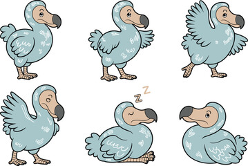 Cartoon dodo bird vector illustration, cute extinct bird character set, playful dodo drawing, prehistoric animal clipart, funny bird art for kids © Creatives Selim