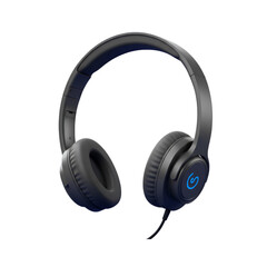 Realistic Black Headphones Isolated on Transparent Background with Blue Accent