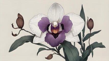 Obraz premium Orchid Chinese Flowers Ink Paint