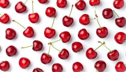 Fresh cherries arranged on white