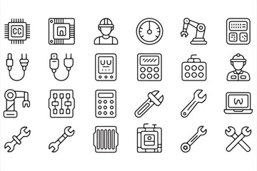 Vector Icons of Industrial Development and Electrical Systems

