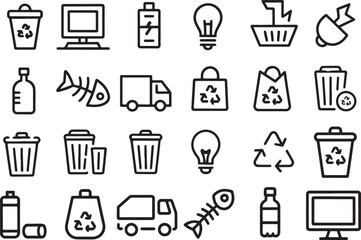 Recycling and Sustainability Icons Set Environmentally Friendly Concepts for a Greener Future Promoting Responsible Waste Management and Ecological Awareness