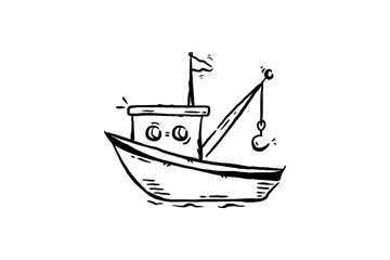 Hand drawn fisher boat vector icon illustration
