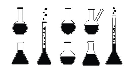 Obraz premium Black and White Chemical Beakers and Flasks for Scientific Experiments and Research, Flat vector