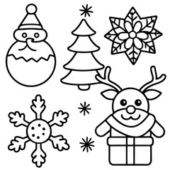 Naklejka premium line-art-vector-set-of-christmas-holiday-doodles--