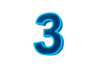 Naklejka premium Neon Blue Digit Three Isolated on Black Background Illustration