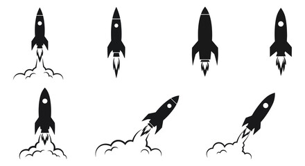 Set of Rocket Launching Icons in a Minimalist Style for Graphic Design, Flat vector