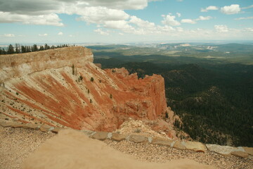 Giant rock spire and natural red rock hoodoos  at Bryce Canyon National Park Utah in summer