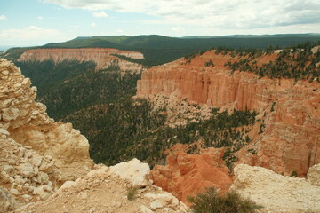 Giant rock spire and natural red rock hoodoos  at Bryce Canyon National Park Utah in summer
