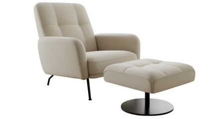 Naklejka premium Realistic 3D Render of a Beige Tufted Armchair and Footrest on Transparent Background
