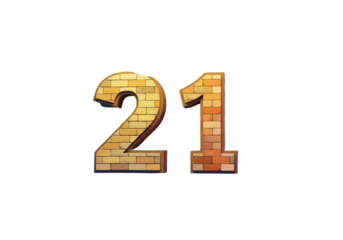 Realistic 3D Render of Number Twenty-One Constructed From Brick Texture Against Black Background