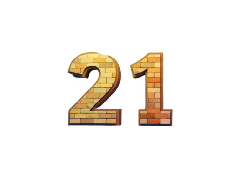 Realistic 3D Render of Number Twenty-One Constructed From Brick Texture Against Black Background - Powered by Adobe