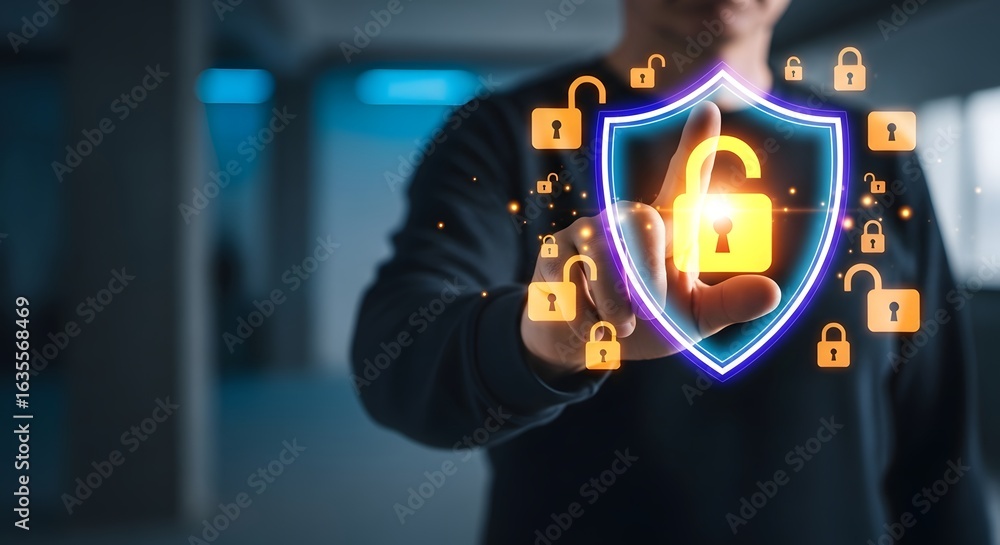 Poster understanding cybersecurity secure data and network protection for business and personal safety