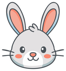 Obraz premium Adorable cartoon bunny head illustration with grey fur pink cheeks and large ears