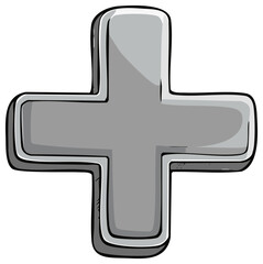 Obraz premium Gray shaded cartoon plus sign icon representing addition, positive, or medical cross symbol