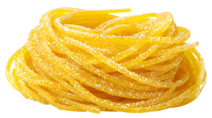 Golden nest of fresh tagliatelle pasta isolated on transparent background