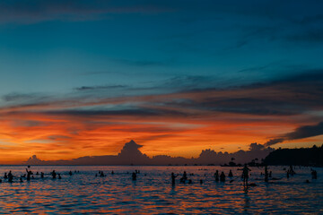 Naklejka premium Boracay, Philippines - august 3 2025 The famous Willy's Rock at station 1 in Boracay island on sunset