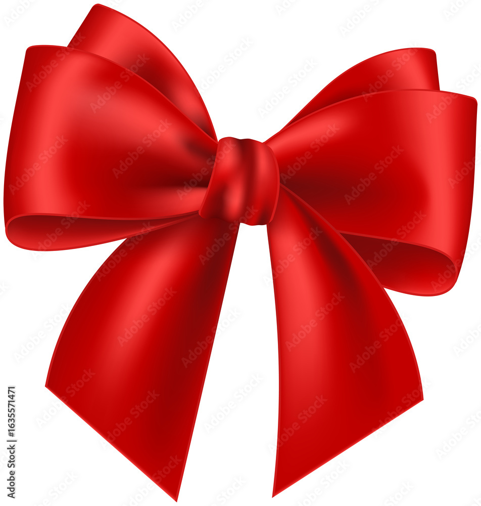 Poster a single vibrant red satin ribbon bow with flowing loops and tails isolated on transparent backgroun