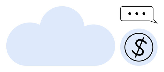 Large cloud, speech bubble, and dollar sign in circle. Ideal for technology, finance, communication, data storage, cloud services innovation digital economy. Simple flat metaphor
