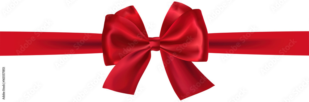 Poster elegant red satin ribbon bow tied in a classic knot with flowing loops and tails isolated on transpa