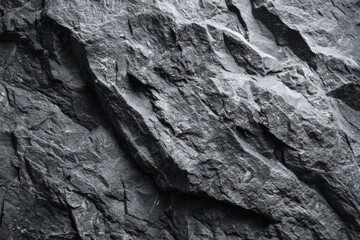 Close-up view of dark gray stone, showing rugged texture and layers