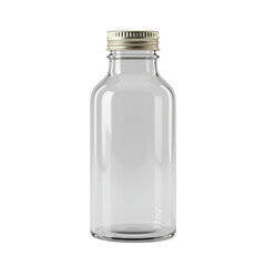Realistic Bottle Illustration in Clear Glass with Gold Cap Against Transparent Background