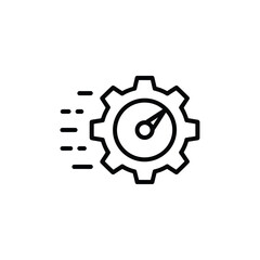 Speedometer gauge within a gear symbolizing fast performance and efficiency