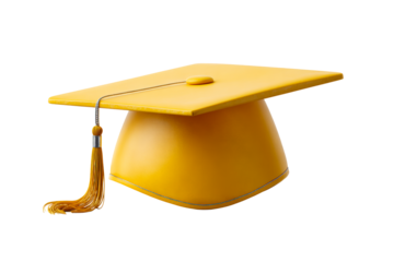 Yellow grad cap with tassel, transparent bg