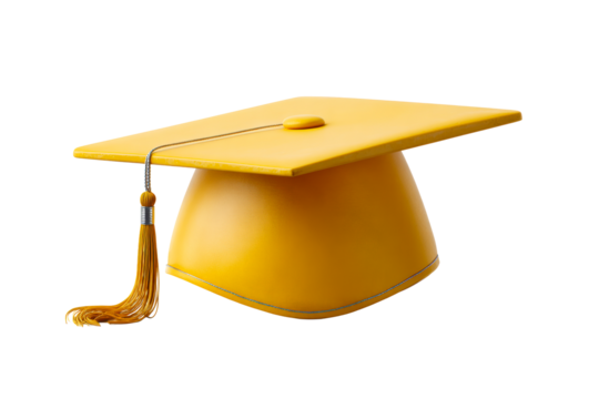 Yellow grad cap with tassel, transparent bg