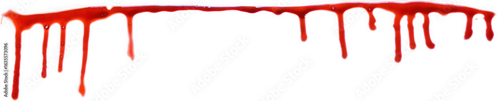 Poster viscous red liquid dripping down in streaks creating a menacing and unsettling effect isolated on tr