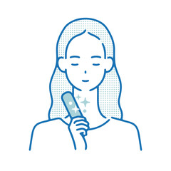 氷のうでひんやりクールダウンする女性のイラスト