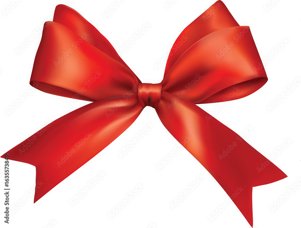 Poster a vibrant red satin ribbon bow with elegant loops and flowing tails isolated on transparent backgrou