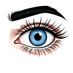 Realistic Illustration Of A Detailed Human Eye With Blue Iris And Eyelashes Isolated On Transparent Background