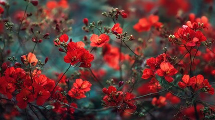 Closeup of vibrant red flowers