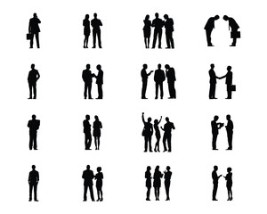 business people set collection pack bundle black shape icon silhouette vector flat illustration design on white background